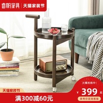 Nordic solid wood side few movable coffee table pulley small table mini sofa corner simple modern bedside table