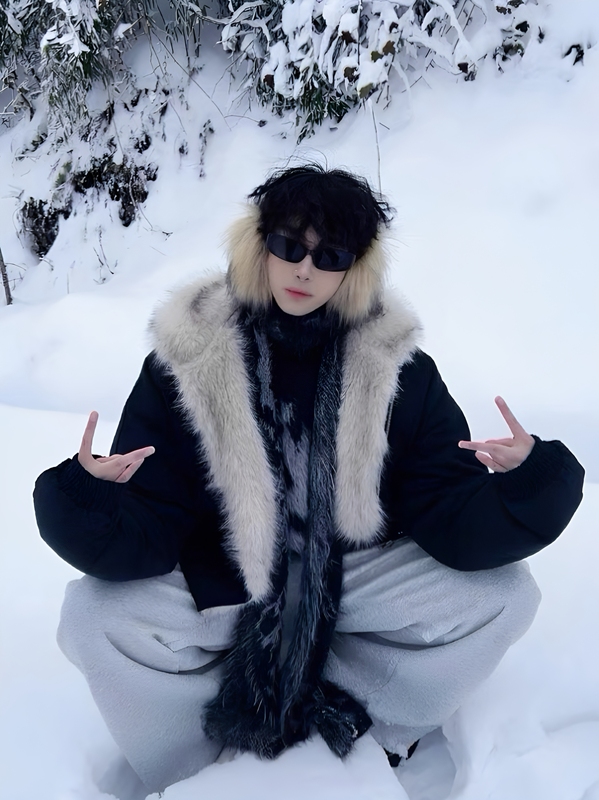 Zuoshandiao Fur Collar Hooded Thick Winter Coat Couple's down Jacket Men's Short Cleanfit American Retro Style Zuoshandiao Fur Collar Hooded Thick Winter Coat Couple's down Jacket Men's Short Cleanfit American Retro Style