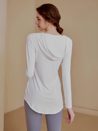 Толстовка с капюшоном, одежда для йоги, спортивный демисезонный лонгслив для спортзала, средней длины