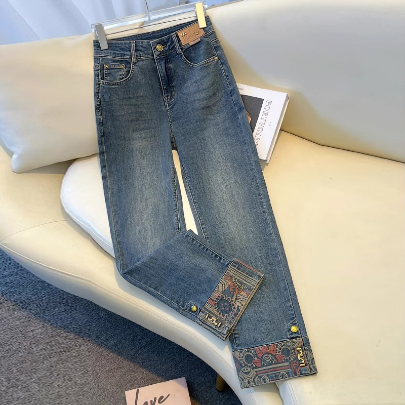 High-End Straight-Leg Jeans for Women, Summer Thin Style, High-Waisted, Pear-Shaped Body, Petite, Patchwork, Cropped Cigarette Wide-Leg Pants
