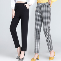 Mom pants spring and autumn trousers wear high-waisted middle-aged and elderly autumn womens pants elastic waist loose elastic casual straight pants