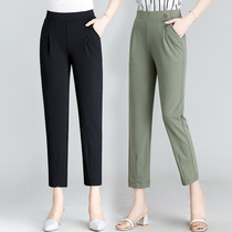 2021 summer new middle-aged mother ankle-length pants middle-aged casual pants thin elastic high waist straight pants stretch