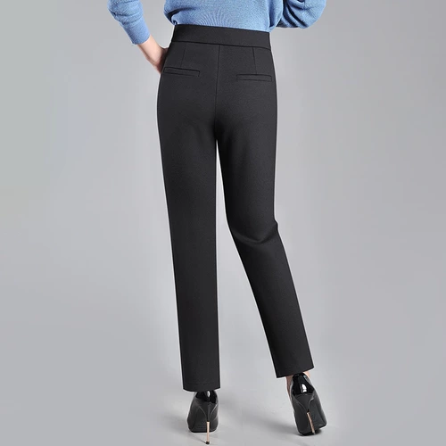 Осенние штаны для матери, черные леггинсы, высокая талия, для среднего возраста, свободный прямой крой