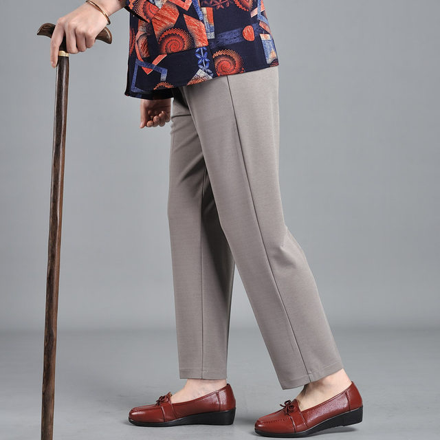 60-year-old grandma pants, spring and autumn trousers, high-waisted mom pants, loose elastic casual pants, elastic pants for the elderly women