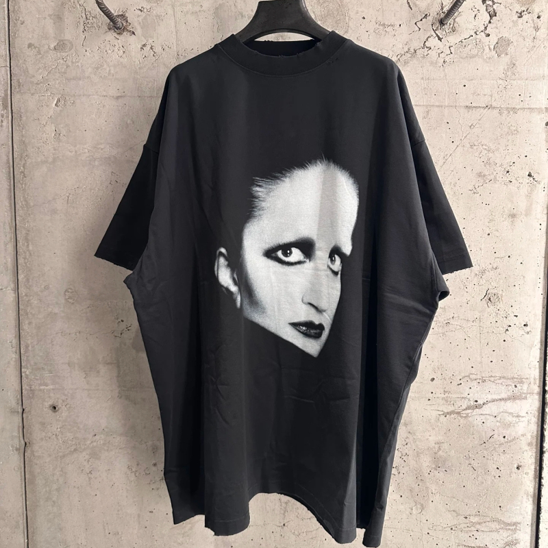 Summer Paris Style 25Ss New Mina Limited Music Portrait Loose Pure Cotton Short-Sleeved Same Style for Men and Women Couples