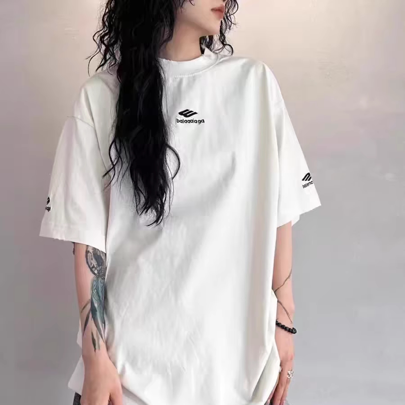 Paris Style 3m Ski Embroidered Logo Pure Cotton Small Neckline Short-Sleeved T-Shirt Couple Outfit Summer Trendy Brand Half-Sleeved Top