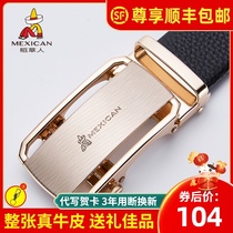 Scarecrow belt Young men leather automatic buckle belt first layer cowhide mens pants with middle-aged wild casual trend