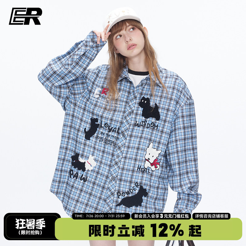 Er Cute Puppy Embroidered Plaid Long-Sleeved Shirt 2026 Spring & Fall Retro Casual Loose Couple Wear Work Clothing Jacket Er Cute Puppy Embroidered Plaid Long-Sleeved Shirt 2026 Spring & Fall Retro Casual Loose Couple Wear Work Clothing Jacket