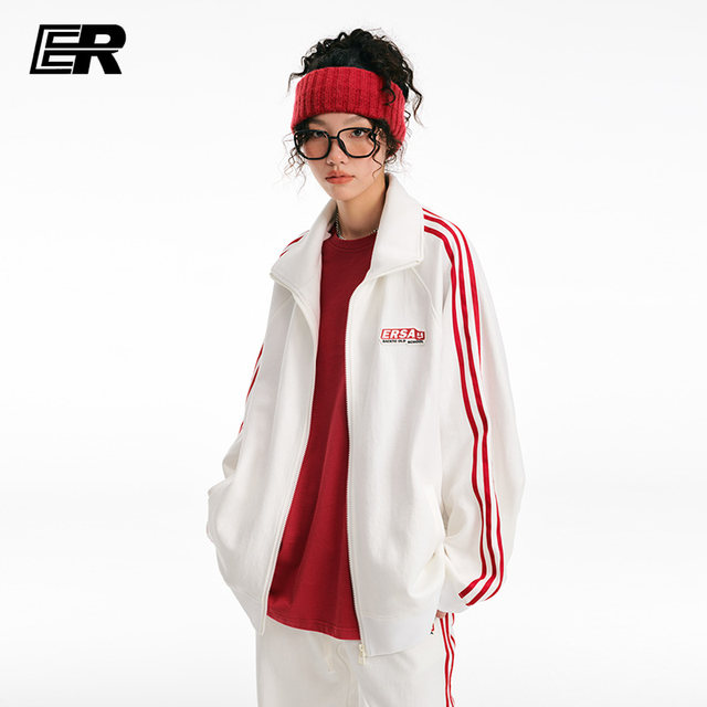 ER Stripe Contrast Color New Year Red Sweatshirt Set Trendy Sportswear Campus Style Couple Outfit