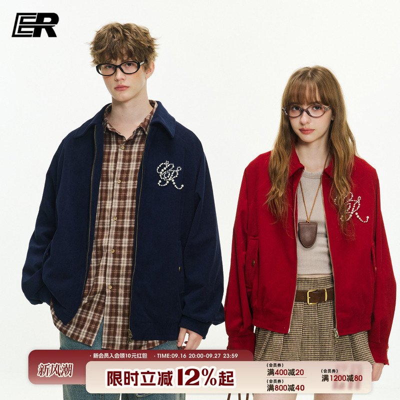 Er Corduroy Beaded Lapel Jacket 2026 Autumn New Style Maillard Trendy Brand Retro Unique and Beautiful Jacket