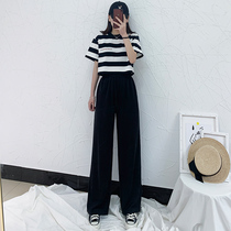 Wide leg pants women spring and summer 2020 new high waist drop feel drawstring cool pants loose slim straight tube pants