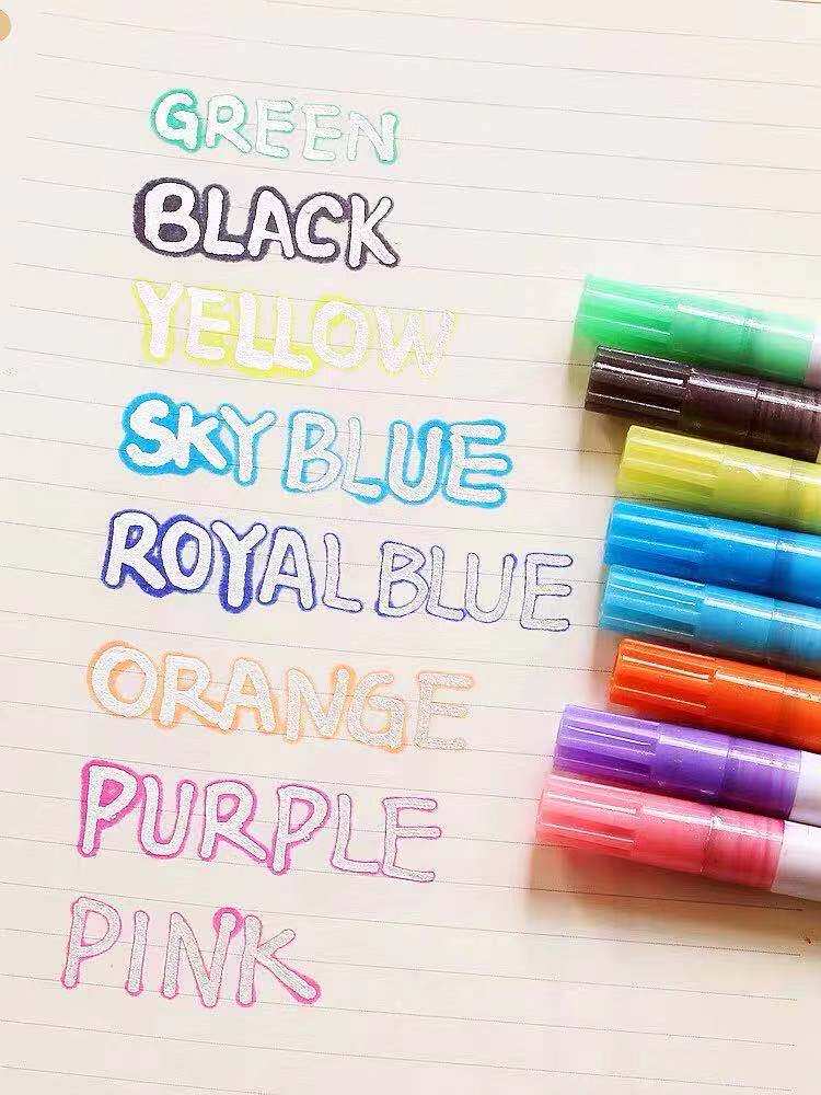 Shake the same growth manual two-line contour pen color marker pen Cute fluorescent pen set Dream flash pen