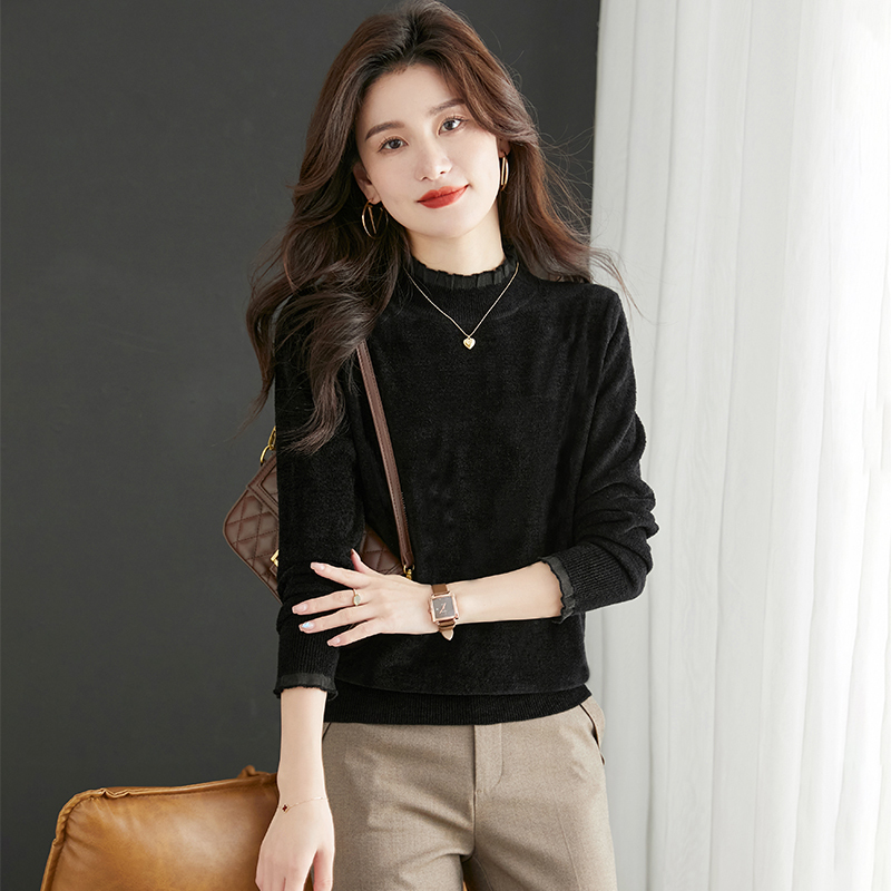 Velvet Base Layer Shirt for Women, Suitable for Autumn and Winter, Can Be Worn as an Outer Layer, Turtleneck Sweater with a High-End Feel, Fleece-Lined Top, 2026 New Model