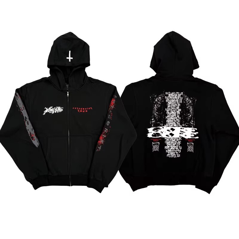 Ken Carson Upside down Cross Antagonist 2.0 Tour Merch Zipper Jacket