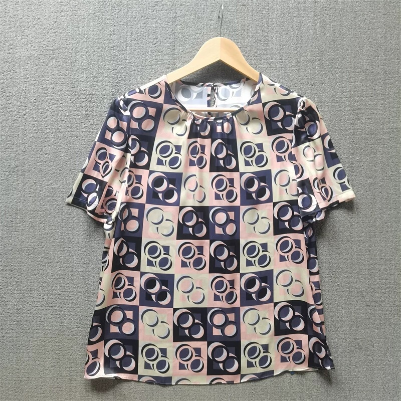 Summer New Style Mulberry Silk T-Shirt Plain Crepe Satin Printed Fashionable Versatile Women's T-Shirt Top