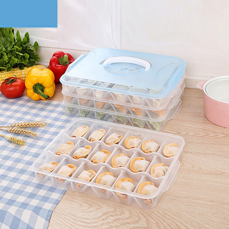 Separated dumpling box divided grid frozen dumpling box refrigerator home multi-layer with cover fresh food wonton storage box
