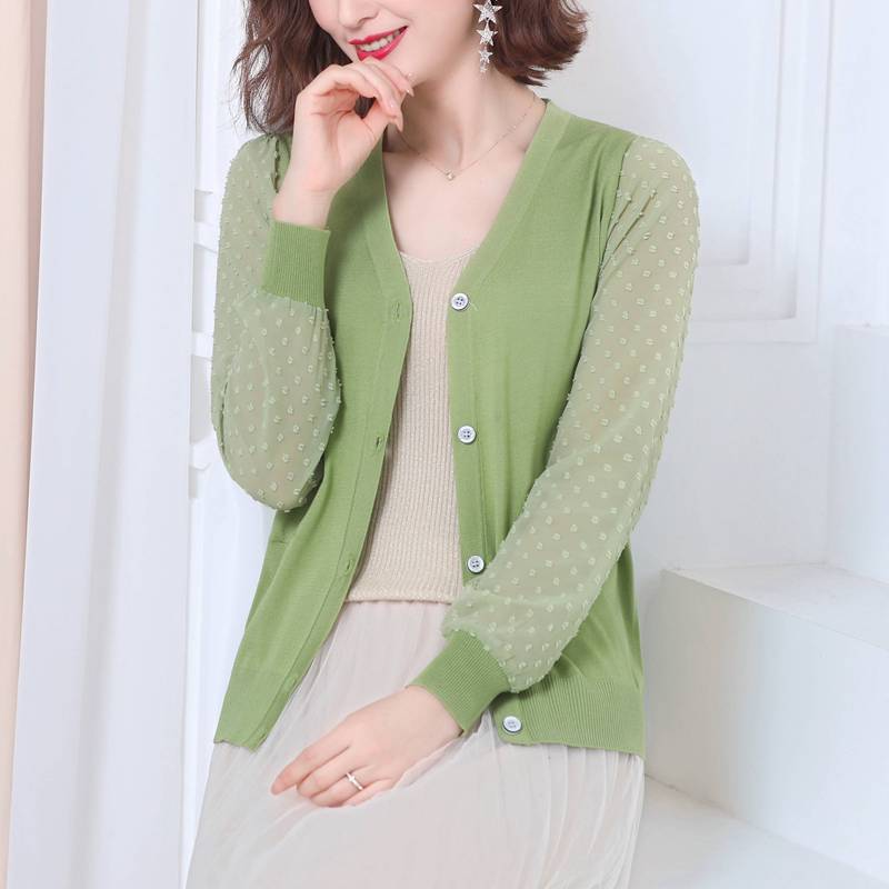 Cardigan áo khoác phụ nữ bên ngoài lông mỏng mùa xuân 2020 mới băng lụa dệt kim ngắn chống nắng khăn choàng nhỏ