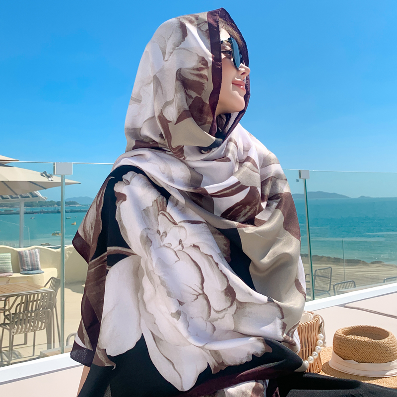 Ethnic Style Scarf, Sun Protection Shawl for Women, Yunnan and Qinghai Grassland Travel Wear, Silk Scarf, Seaside Beach Gauze Scarf, Thin Style