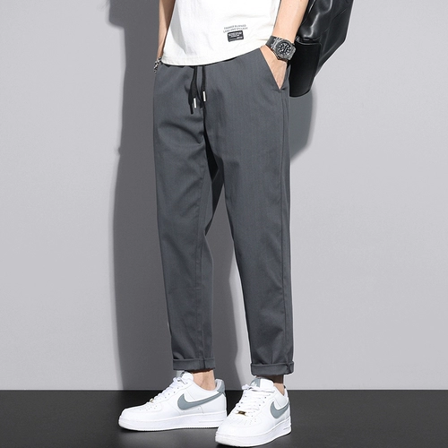 Мужские летние повседневные брюки, тонкие шелковые штаны, свободный прямой крой