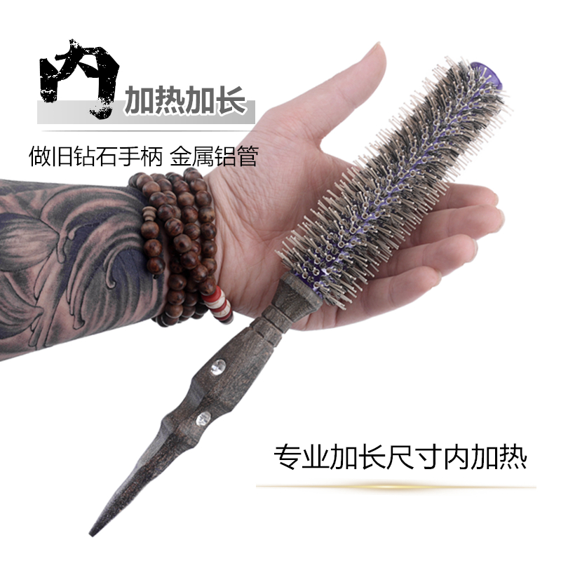 Hair Mane Rolling Comb Professional blow inner button modeling solid wood round comb hairdresser with Korean hair comb
