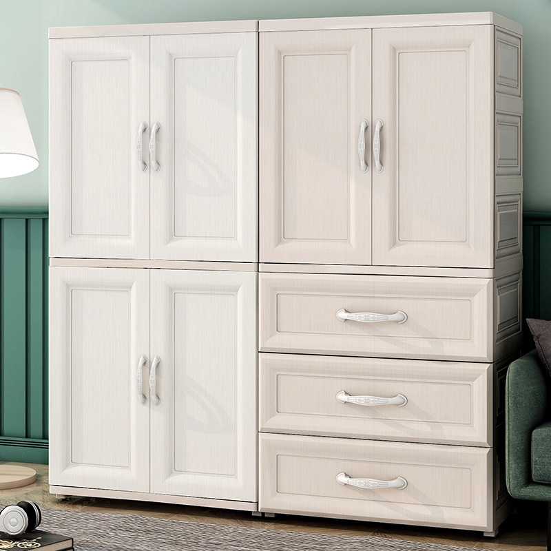 Simple wardrobe big number Cartoon plastic combined double door multilayer drawers storage containing cabinet Baby baby wardrobe