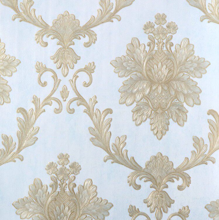 3D rugged and light golden light lavish simple European wallpaper light blue light grey European style Damascus wallpaper