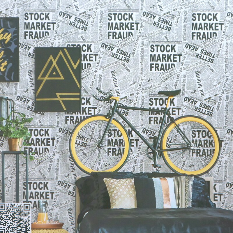 Personality fashion black and white English word wallpaper British style distressed newspaper wallpaper Cafe trend shop