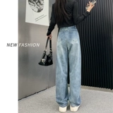 Джинсы, ретро осенние штаны, высокая талия, 2024 года, подходит для подростков, свободный прямой крой