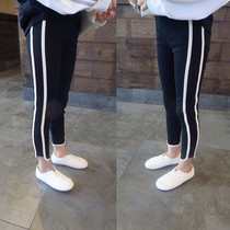 Foreign trade Korean childrens clothing 19 autumn and winter simple Joker beige bilateral strip side notch girls leggings
