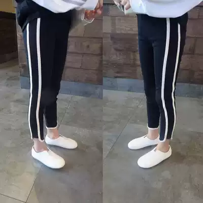 Foreign trade Korean children's clothing 19 autumn and winter simple Joker beige bilateral strip side notch girl pipe pants