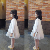 Foreign trade Korean childrens clothing 19 Winter elegant purple gray lotus leaf mesh sequin stitching woolen girl vest dress dress dress