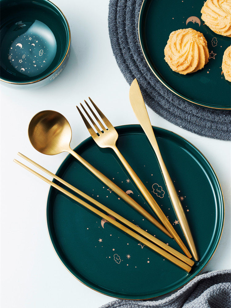 304 tableware golden western stainless steel steak knife fork spoon chopsticks European Portuguese household set