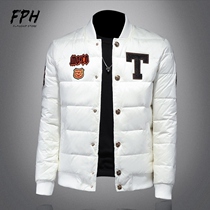 Europe stand-up collar down jacket mens 2021 winter new high quality white duck suede mandress jacket tide