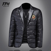 European standing suit collar down clothes Mens 2021 Winter new trends Body Embroidery Down Clothing Men Warm Coats