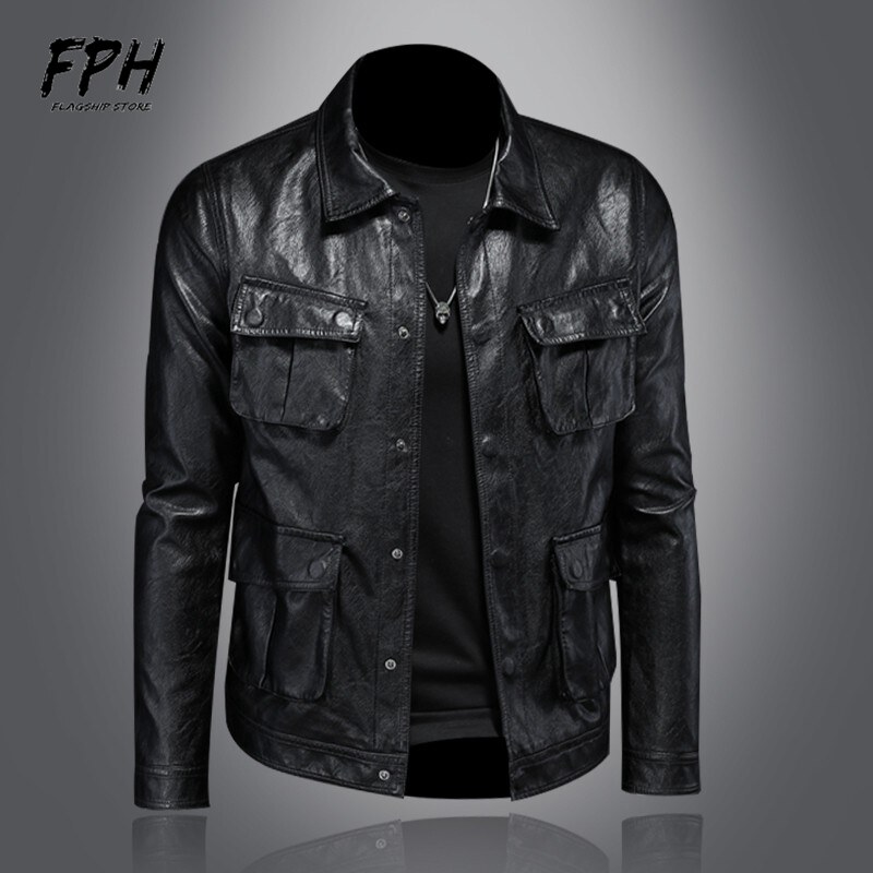 Haining casual men's leather jacket 2022 new spring and autumn retro slim biker leather jacket male trend handsome