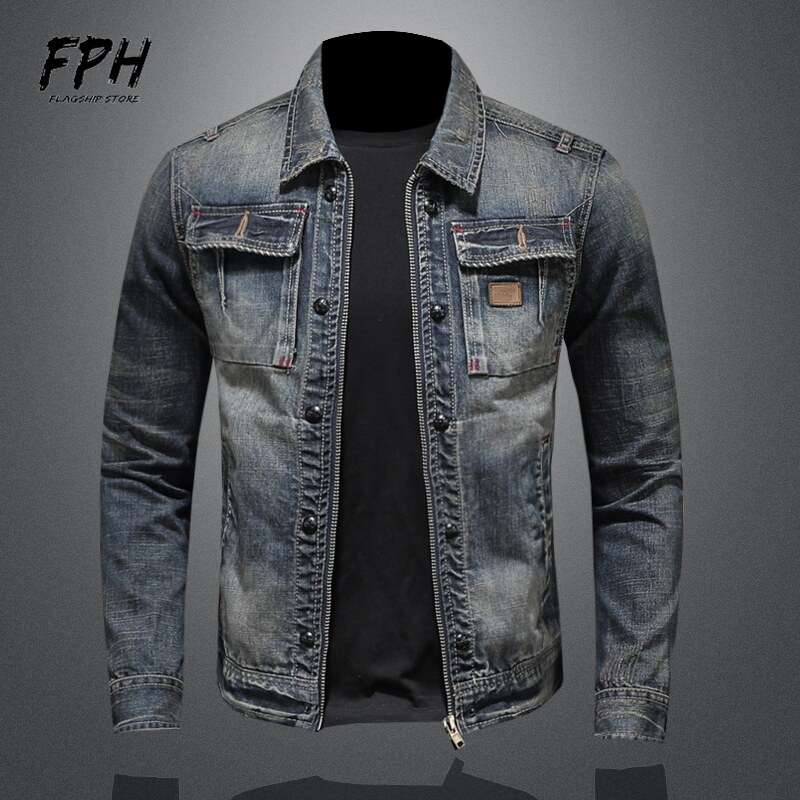 Denim Jacket Men's Spring Autumn Han Edition Trends 2021 New Tooling Casual Locomotive Fried Street Men Denim Jacket