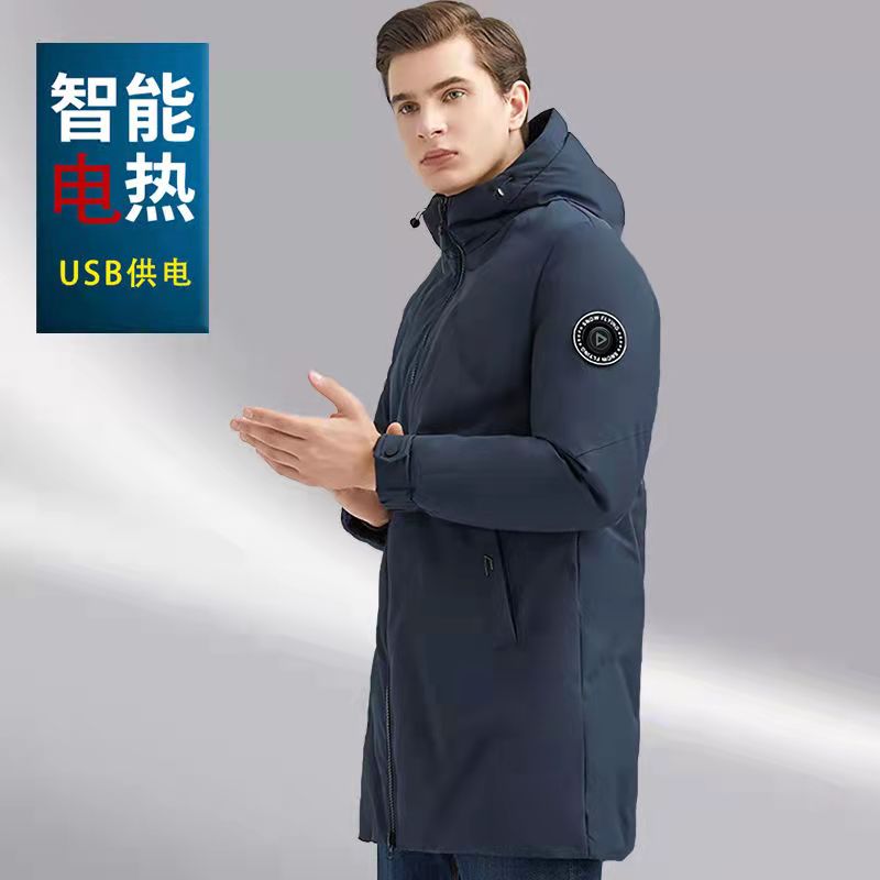 Antarctic intelligent heating down jacket 7 4V electric heating white goose down men's and women's winter thickened heating medium and long coat