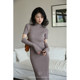 Lu Qingyi knitted dress ຂອງແມ່ຍິງພາກຮຽນ spring ສູງໃນສິ້ນ skirt ຍາວຄໍສູງ sleeve sweater dress