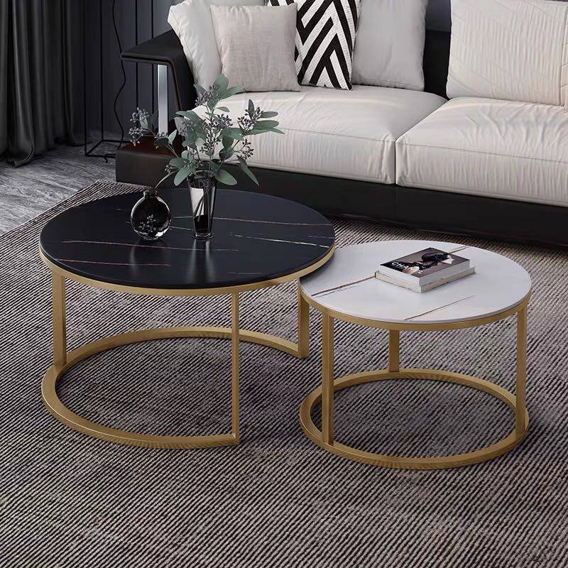 Italian minimalist rock slab size round coffee table combination living room telescopic tea table Nordic modern minimalist design small apartment