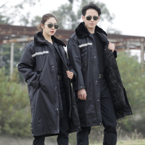 Military cotton coat mens winter thickened and velvet long-term clothing reflective strips cotton-proof cold security work cold-proof clothing