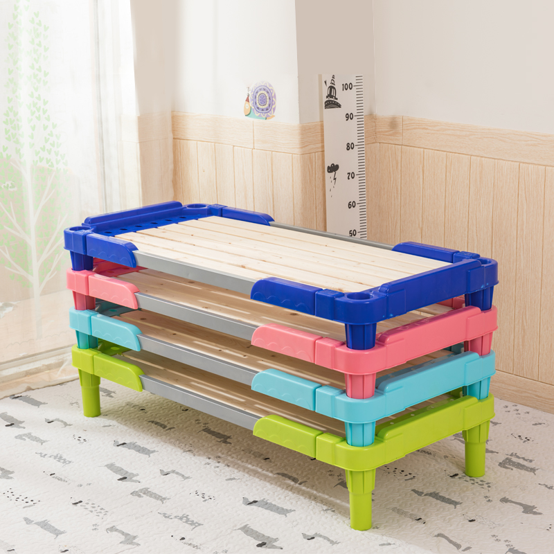 Kindergarten Bed Kindergarten Special Bed Lunch Break Afternoon Nap Bed Children Plastic Wood Plate Bed Stack Folding Bed Care Small Bed