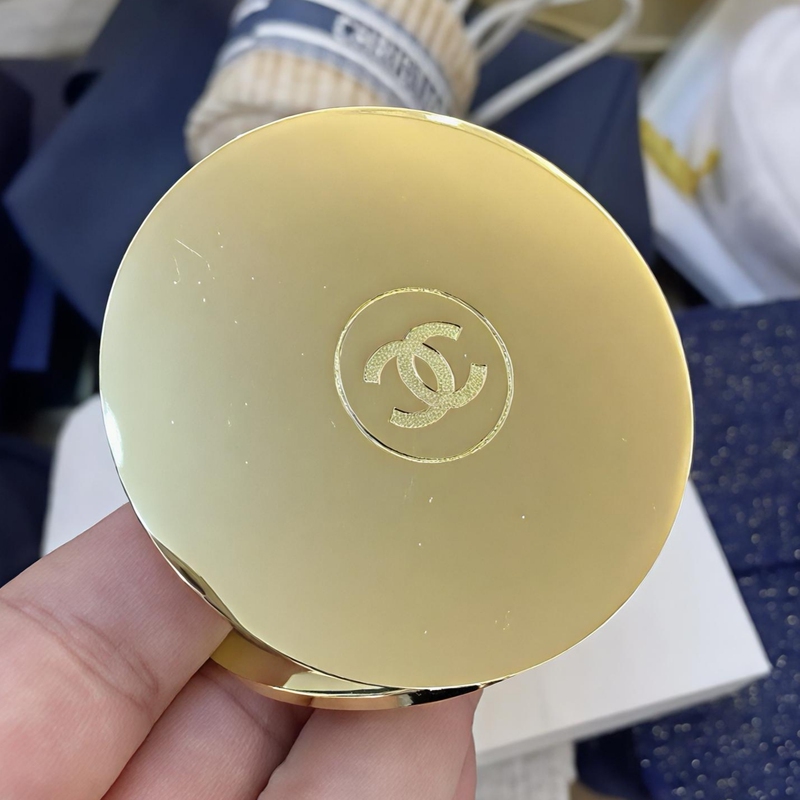 Chanel Double-Sided Gold-Plated Round Metal Makeup Mirror, Portable Foldable Small Round Mirror for Women
