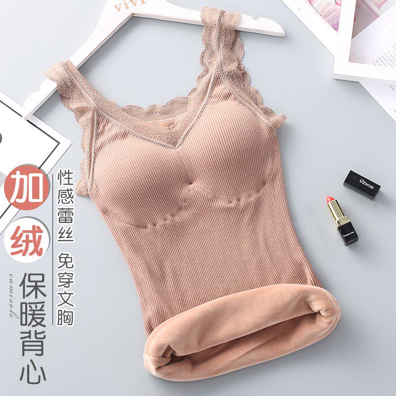 Autumn and winter warm vest women's plus velvet thickened inner wear bottoming with chest pad sling cold-proof slim body cotton underwear