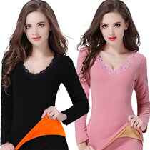 Warm clothes lingerie woman single blouse with velvety thickened pure cotton tight body student beauty body autumn and winter hit undercotton sweatshirt