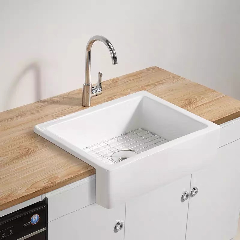 Farmhouse Ceramic Kitchen Sink Semi-Hanging Embedded Dishwashing Sink White Household Single-Slot Dishwashing Basin Set Farmhouse Ceramic Kitchen Sink Semi-Hanging Embedded Dishwashing Sink White Household Single-Slot Dishwashing Basin Set