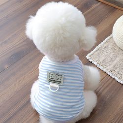 Dog Summer Thin Breathable Clothing with Leash Ring, Bichon Color-Blocked Striped Vest, Teddy Puppy Two-Legged Spring Outfit