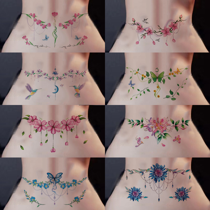 10 New Tattoo Stickers, Sexy, Waterproof, Long-Lasting, for Women's Waist, Abdomen, Chest, High-End Floral and Butterfly Painted Stickers