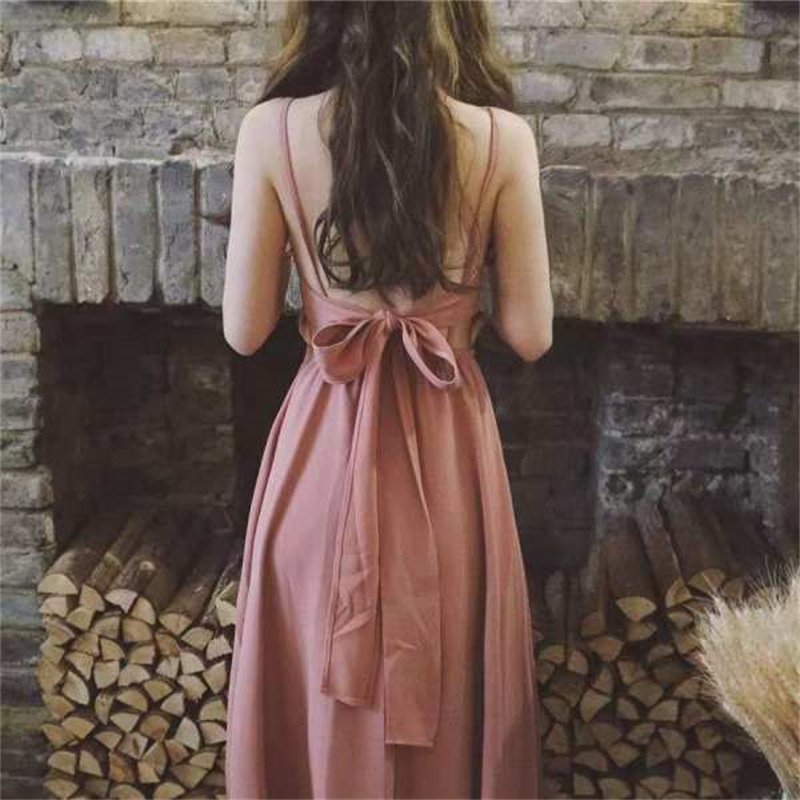 Pink Suspender Dress for Women, Summer 2023 New Fairy Dress, Sexy Backless Mid-Length Dress for Sanya Seaside Vacation