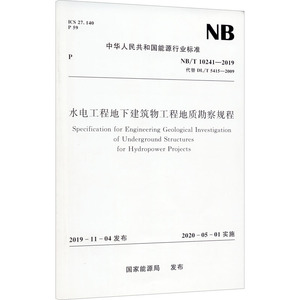水电工程地下建筑物工程地质勘察规程 NB/T 10241-2019 代替 DL/T 5415-2009 国家能源局 专业科技 计量标准 建筑/水利（新）