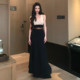 KLIOU Yi Mengling's same style simple solid color sleeveless vest slimming high waist versatile skirt two-piece set